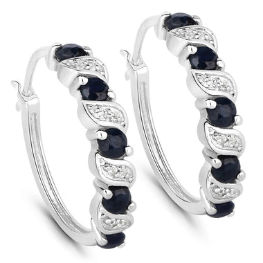 1.28 Carat Genuine Blue Sapphire and White Topaz .925 Sterling Silver Earrings
