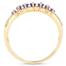 0.76 Carat Genuine Tanzanite and White Diamond 14K Yellow Gold Ring-2