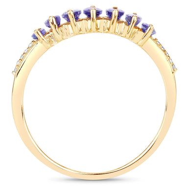 0.76 Carat Genuine Tanzanite and White Diamond 14K Yellow Gold Ring - 0