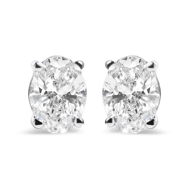 14K White Gold 3/4 Cttw Oval Shape Lab Grown Diamond Solitaire Stud Earrings (F-G Color, VS1-VS2 Clarity)
