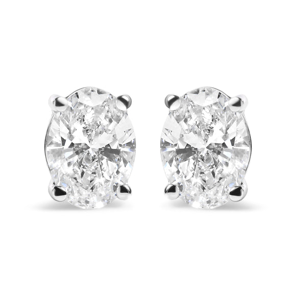 14K White Gold 3/4 Cttw Oval Shape Lab Grown Diamond Solitaire Stud Earrings (F-G Color, VS1-VS2 Clarity)