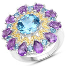 8.86 Carat Genuine London Blue Topaz and Amethyst .925 Sterling Silver Ring-1