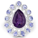 5.82 Carat Genuine Amethyst and Tanzanite .925 Sterling Silver Ring-3