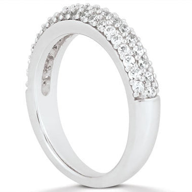 14k White Gold Triple Multi-Row Micro- Pave Diamond Wedding Ring Band - 0