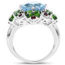 5.76 Carat Genuine Blue Topaz, Chrome Diopside & Garnet .925 Sterling Silver Ring-2