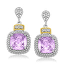 18k Yellow Gold & Sterling Silver Cushion Amethyst & Diamond Earrings (.05cttw)-2
