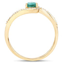 0.33 Carat Genuine Zambian Emerald and White Diamond 14K Yellow Gold Ring-2