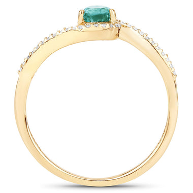 0.33 Carat Genuine Zambian Emerald and White Diamond 14K Yellow Gold Ring - 0