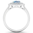 1.72 Carat Genuine Aquamarine and White Diamond 14K White Gold Ring-2