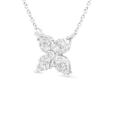 10K White Gold 1/2 Cttw Brilliant Round Diamond Marquise Shaped 4 Leaf Clover Adjustable 16-18" Inch Pendant Necklace (I-J Color, I1-I2 Clarity) - 0
