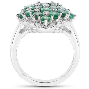 2.68 Carat Genuine Zambian Emerald and White Zircon .925 Sterling Silver Ring - 0