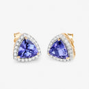 3.82 Carat Genuine Tanzanite and White Diamond 14K Yellow Gold Earrings-3