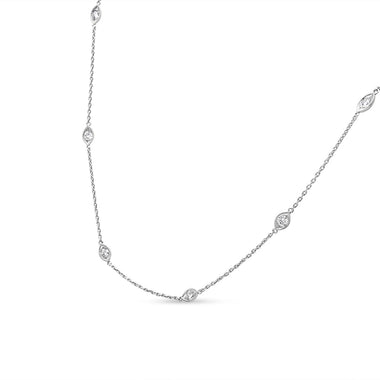 14K White Gold 1.00 Cttw Bezel Set Round Diamond Marquise Shaped Milgrain Station 18" Collar Necklace (G-H Color, SI1-SI2 Clarity) - 0