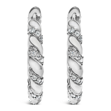 14K White Gold 1 1/5 Cttw Lab Grown Diamond Swirl Design 1" Inch Hoop Earrings (F-G Color, VS1-VS2 Clarity) - 0