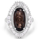 8.12 Carat Genuine Smoky Quartz and White Topaz .925 Sterling Silver Ring-3