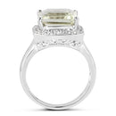 4.52 Carat Genuine Green Amethyst and White Topaz .925 Sterling Silver Ring-2