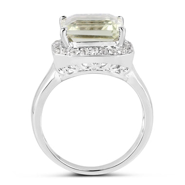 4.52 Carat Genuine Green Amethyst and White Topaz .925 Sterling Silver Ring - 0
