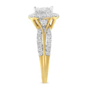 10K Yellow Gold 1.0 Cttw Diamond Composite Cushion-Shape Halo 3-Band-Look Engagement Ring (H-I Color, SI1-SI2 Clarity) - Size 6-1/4-5