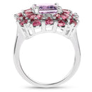7.59 Carat Genuine Pink Amethyst, Rhodolite and White Topaz .925 Sterling Silver Ring-2