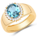 2.22 Carat Genuine Swiss Blue Topaz and White Zircon .925 Sterling Silver Ring-1