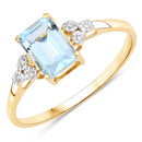 0.83 Carat Genuine Aquamarine and White Diamond 14K Yellow Gold Ring-1