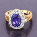 3.33 Carat Genuine Tanzanite and White Diamond 14K Yellow Gold Ring-2
