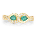 0.35 Carat Genuine Zambian Emerald and White Diamond 14K Yellow Gold Ring-3