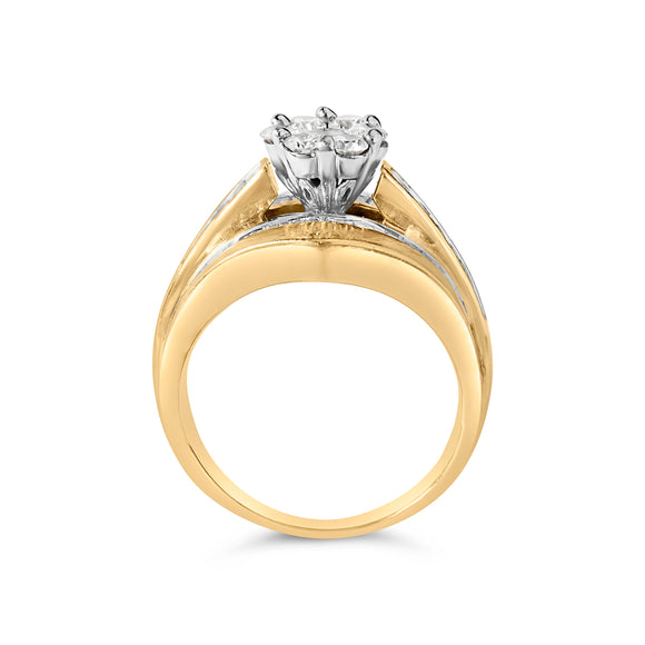 14K Yellow Gold 2-1/3 Cttw Diamond Cluster Channel Set Chevron Shaped Engagement Ring (H-I Color, SI1-SI2 Clarity) - Ring Size 7