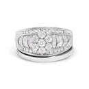 14K White Gold 1.0 Cttw Round and Baguette Diamond Cluster Bridal Set-1