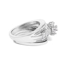 14K White Gold 1.0 Cttw Round and Baguette Diamond Cluster Bridal Set-2