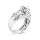 14K White Gold 1.0 Cttw Round and Baguette Diamond Cluster Bridal Set-3
