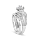 14K White Gold 1.0 Cttw Round and Baguette Diamond Cluster Bridal Set-4