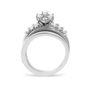 14K White Gold 1.0 Cttw Round and Baguette Diamond Cluster Bridal Set-5
