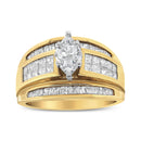 14K Yellow Gold 1 1/2 Cttw Pie, Princess and Baguette-cut Diamond Marquise Shaped Engagement Cocktail Ring Band (H-I Color, I1-I2 Clarity) - Ring Size 7-7
