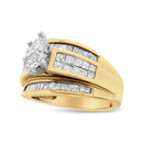 14K Yellow Gold 1 1/2 Cttw Pie, Princess and Baguette-cut Diamond Marquise Shaped Engagement Cocktail Ring Band (H-I Color, I1-I2 Clarity) - Ring Size 7-8