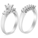 14K White Gold 1 1/2 Cttw 5 Stone Princess Diamond Engagement Wedding Ring Set (H-I Color, SI2-I1 Clarity) - Ring Size 7-8