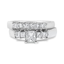 14K White Gold 1 1/2 Cttw 5 Stone Princess Diamond Engagement Wedding Ring Set (H-I Color, SI2-I1 Clarity) - Ring Size 7-9