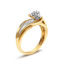 14K Yellow Gold 1/4 Cttw Round Diamond Wave Motif Bypass Ring-3