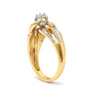 14K Yellow Gold 1/4 Cttw Round Diamond Wave Motif Bypass Ring-4