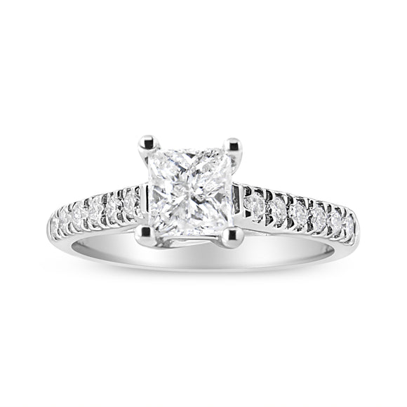 14K White Gold 1 1/5 Cttw 4-Prong Set Princess Diamond Classic Engagement Ring (I1-I2 Color, H-I Clarity) Ring Size 7