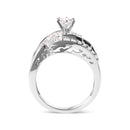 14K White Gold 1.00 Cttw Round and Baguette cut Diamond Swirl Cocktail Ring (H-I Color, SI2-I1 Clarity) - Ring Size 7-7