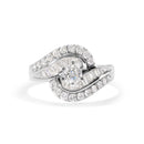 14K White Gold 1.00 Cttw Round and Baguette cut Diamond Swirl Cocktail Ring (H-I Color, SI2-I1 Clarity) - Ring Size 7-9