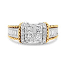 14K White and Yellow Gold 1 1/2 Cttw Invisible Set Princess-Cut Diamond Quad Style Engagement Ring (H-I Color, SI2-I1 Clarity) - Ring Size 7-4