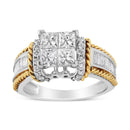 14K White and Yellow Gold 1 1/2 Cttw Invisible Set Princess-Cut Diamond Quad Style Engagement Ring (H-I Color, SI2-I1 Clarity) - Ring Size 7-5