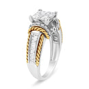 14K White and Yellow Gold 1 1/2 Cttw Invisible Set Princess-Cut Diamond Quad Style Engagement Ring (H-I Color, SI2-I1 Clarity) - Ring Size 7-6