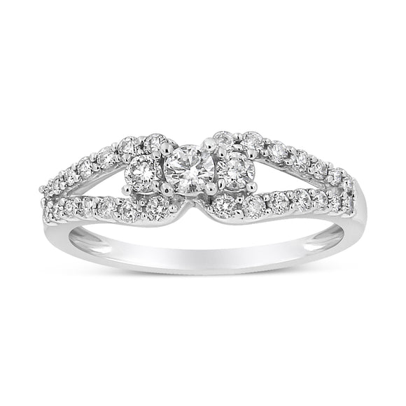 10K White Gold 1/2 Cttw Round Cut Diamond Three Stone Split Shank Band Ring (H-I Color, SI1-SI2 Clarity) - Size 6