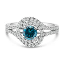 14K White Gold 1-1/3 Cttw White & Blue Diamond Interweaving Double Halo Cocktail Statement Ring (G-H and Fancy Blue Color, SI2-I1 Clarity) - Size 6-4