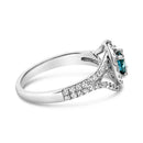 14K White Gold 1-1/3 Cttw White & Blue Diamond Interweaving Double Halo Cocktail Statement Ring (G-H and Fancy Blue Color, SI2-I1 Clarity) - Size 6-5
