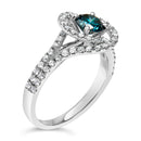 14K White Gold 1-1/3 Cttw White & Blue Diamond Interweaving Double Halo Cocktail Statement Ring (G-H and Fancy Blue Color, SI2-I1 Clarity) - Size 6-6