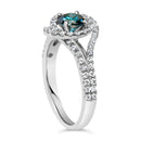 14K White Gold 1-1/3 Cttw White & Blue Diamond Interweaving Double Halo Cocktail Statement Ring (G-H and Fancy Blue Color, SI2-I1 Clarity) - Size 6-7